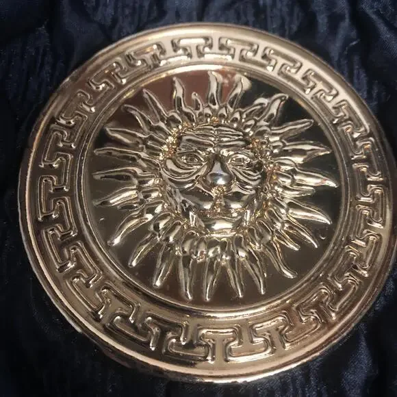 Vintage-Inspired Black Quilted Lion Medallion Bucket Bag – Gold Stud Accents - Picture 4 of 9